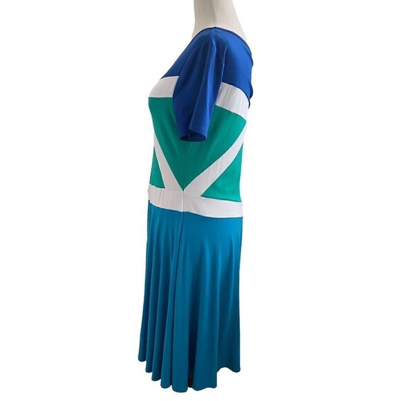 Lynn Ritchie Silver Graphic Color Block Short Sleeve Midi Dress Blue + Green S - Picture 4 of 9